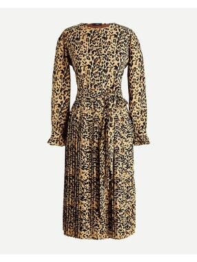 JCrew - Long sleeve pleated dress in leopard - 12 NWT
